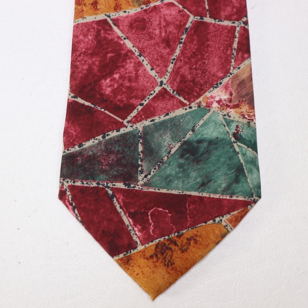 Hardy Amies London Tie Mens 57 in Silk Multicolor Geo Tile Abstract Wide Color